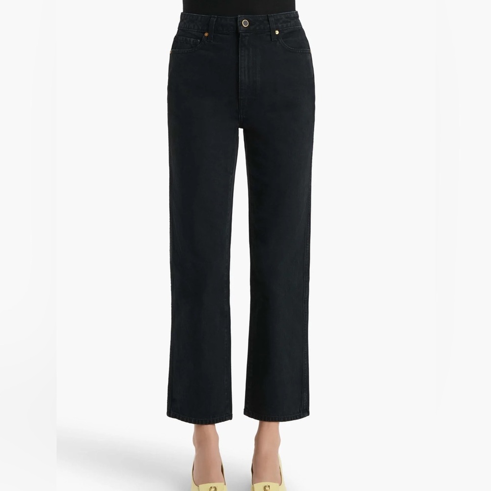 KHAITE Black High-Rise Straight-Leg Jeans